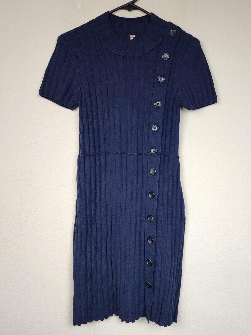 Free People Navy Ribbed Button Down Mini Dress Tunic